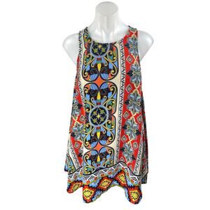 Black/Bead Multicolor Sleeveless Abstract Geometric Tank Mini Shift Dress Size S